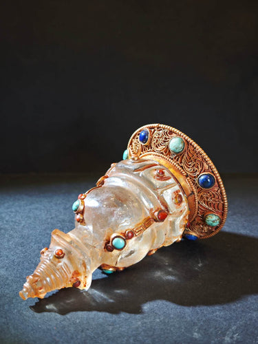 Himalayan Golden Clear Quartz Stupa Sculpture