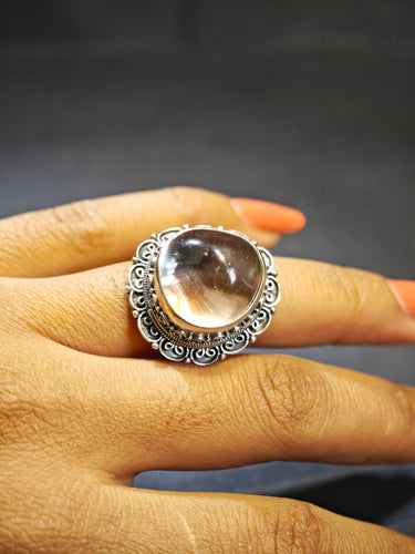 Tibetan-style Peace Energy Clear Quartz Ring