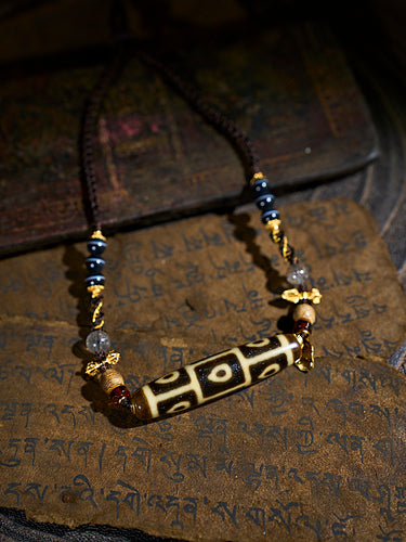 Divine Vision Shangkan Nine-Eyed Agate 18K Gold Dzi Pendant