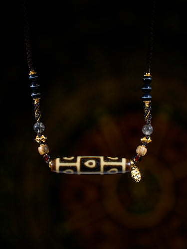 Divine Vision Shangkan Nine-Eyed Agate 18K Gold Dzi Pendant