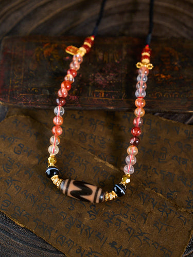 Fierce Protection & Commanding Fortune – Tiger Tooth Dzi Bead Phoenix Feather Phantom Quartz Handmade Necklace