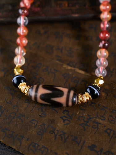 Fierce Protection & Commanding Fortune – Tiger Tooth Dzi Bead Phoenix Feather Phantom Quartz Handmade Necklace