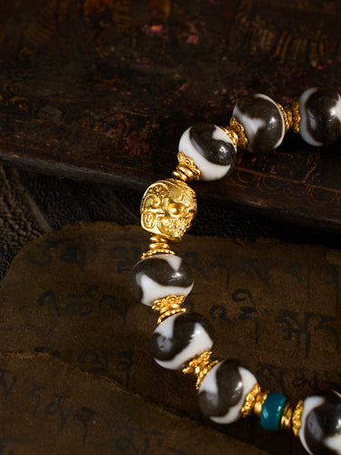 Fierce Guardian & Boundless Luck – Tiger Tooth & Adai Totem Dzi Bead Pixiu Handmade Bracelet