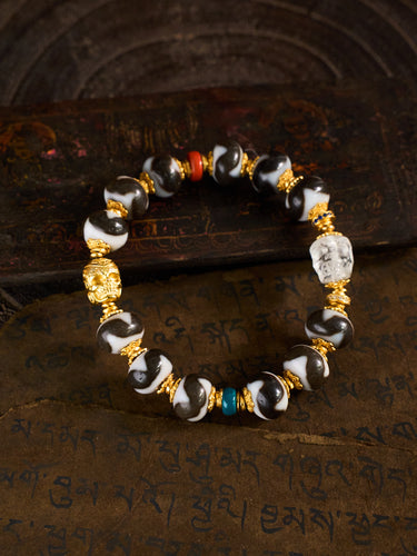 Fierce Guardian & Boundless Luck – Tiger Tooth & Adai Totem Dzi Bead Pixiu Handmade Bracelet