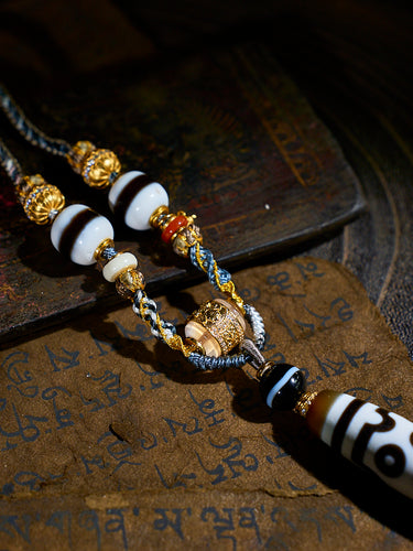 Prosperous Radiance Shale Seven-Eyed Agate Dzi Pendant