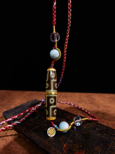 Auspicious Radiance Twelve-Eyed Dzi 18K Gold Necklace