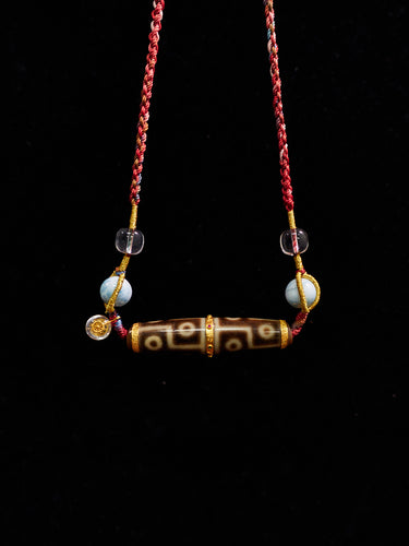 Auspicious Radiance Twelve-Eyed Dzi 18K Gold Necklace