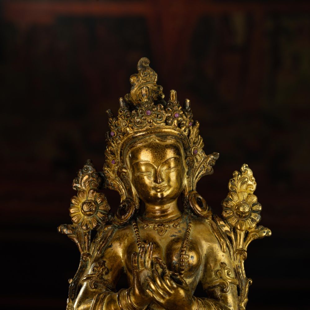 Ming Dynasty Green Tara Dharma Printed Statue Tibetan Antique Buddha Statue  Full of Gold Water Pure Tibetan