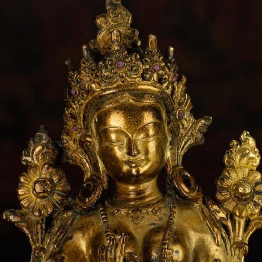 Ming Dynasty Green Tara Dharma Printed Statue Tibetan Antique Buddha Statue  Full of Gold Water Pure Tibetan