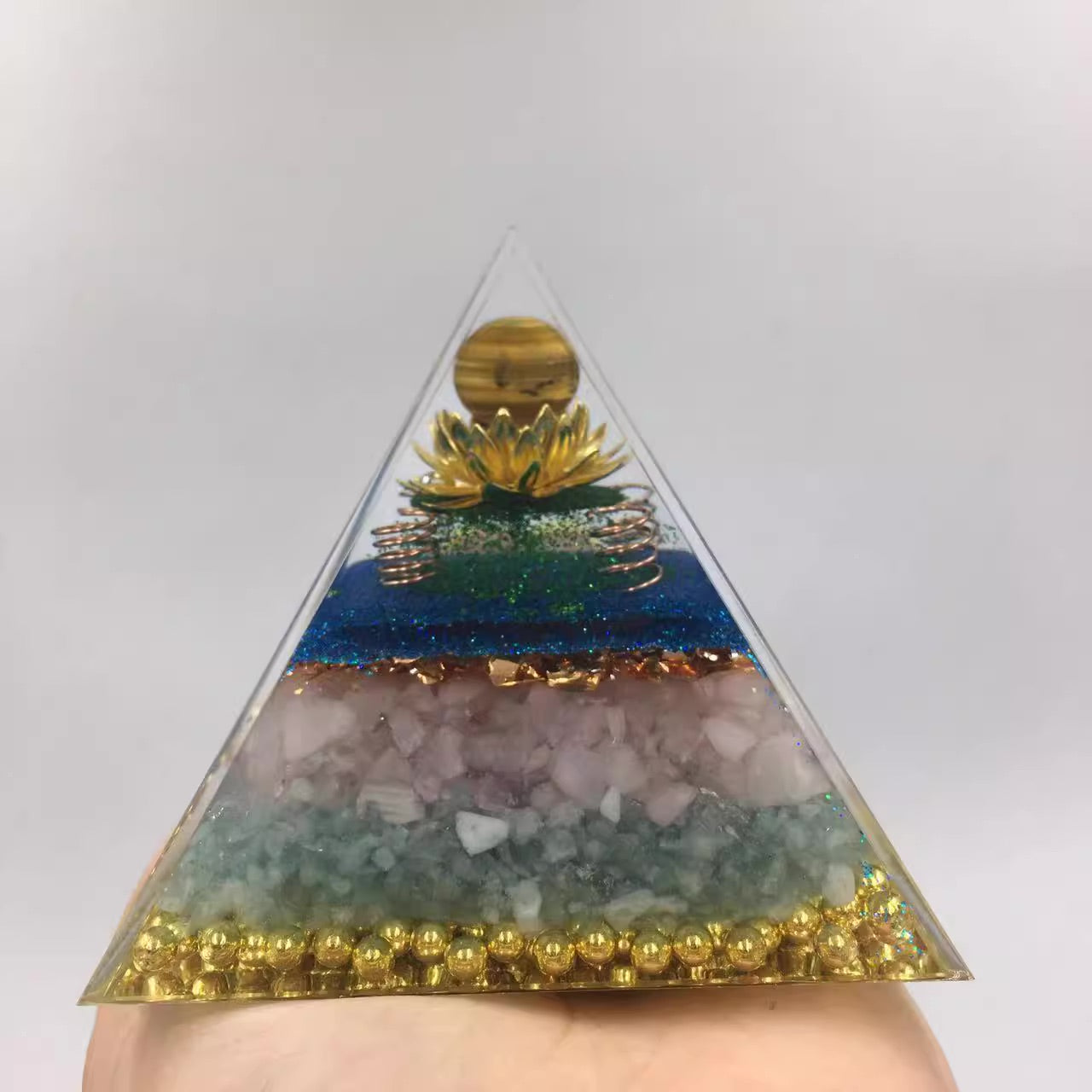 Tibetan High Dimensional Energy | Epoxy crushed stone Pyramid Ornaments | Brass High Energy Vibration