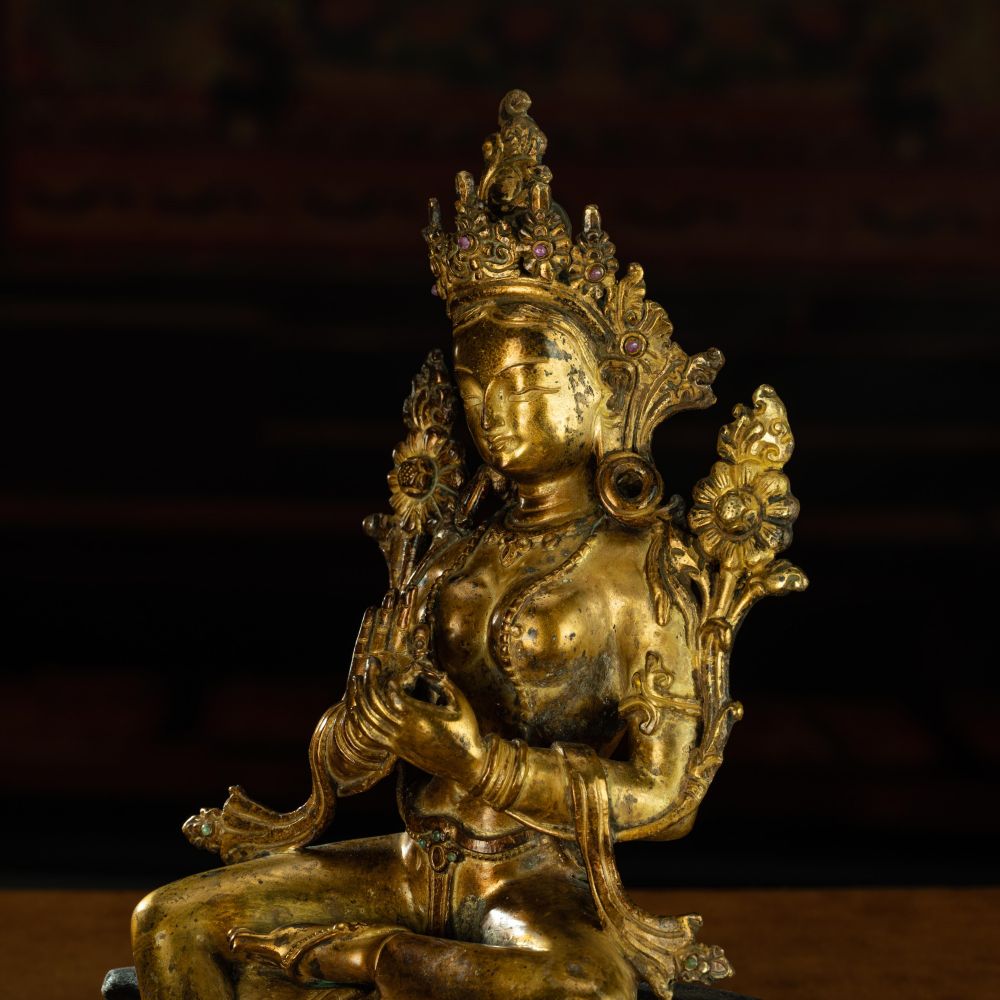 Ming Dynasty Green Tara Dharma Printed Statue Tibetan Antique Buddha Statue  Full of Gold Water Pure Tibetan