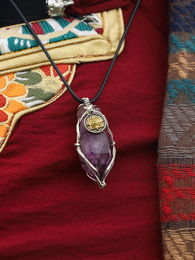 Spiritual Clarity Super Seven Amethyst Mandala Totem Silver Necklace
