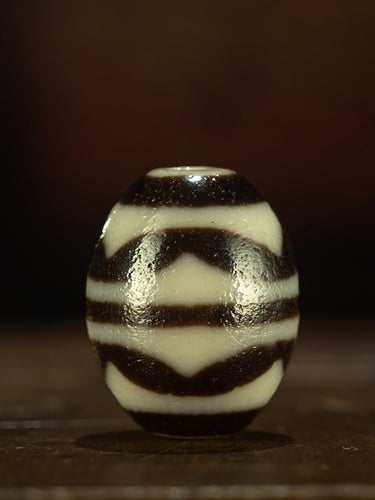 Tibetan Pure Black & White Double Tiger Fang Daro Dzi Bead Pendant