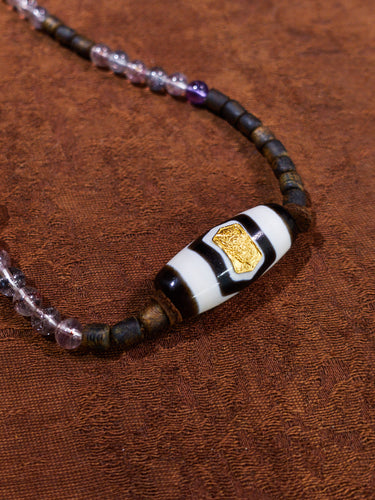 Divine Fortune Shale White Three-Eyed Dzi 18K Gold Necklace