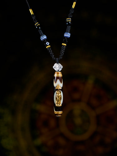 All-Blessing Power Sih-Seng-Wai-Zhu Agate 18K Gold Dzi Pendant
