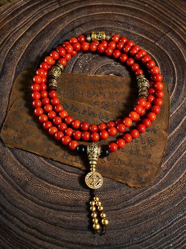 Health Energy Red Carnelian Agate and Obsidian Mala Necklace