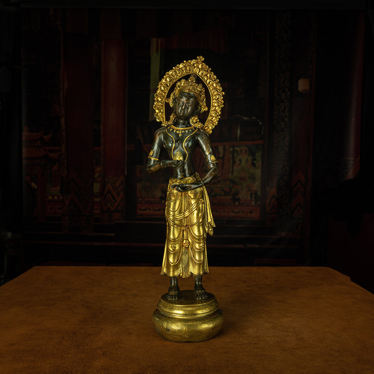 Qing Dynasty Caixu Buddha Mother Tibetan Antique Buddha Statue Gilt Standing Tibet Oriental Treasure