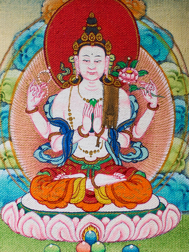 Compassion & Clarity Four-Armed Avalokiteshvara Thangka Pendant