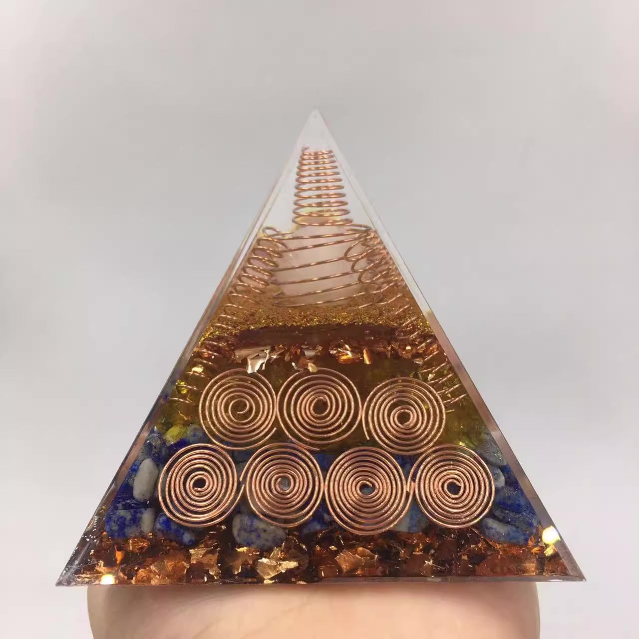 Tibetan High Dimensional Energy | Epoxy crushed stone Pyramid Ornaments | Brass High Energy Vibration