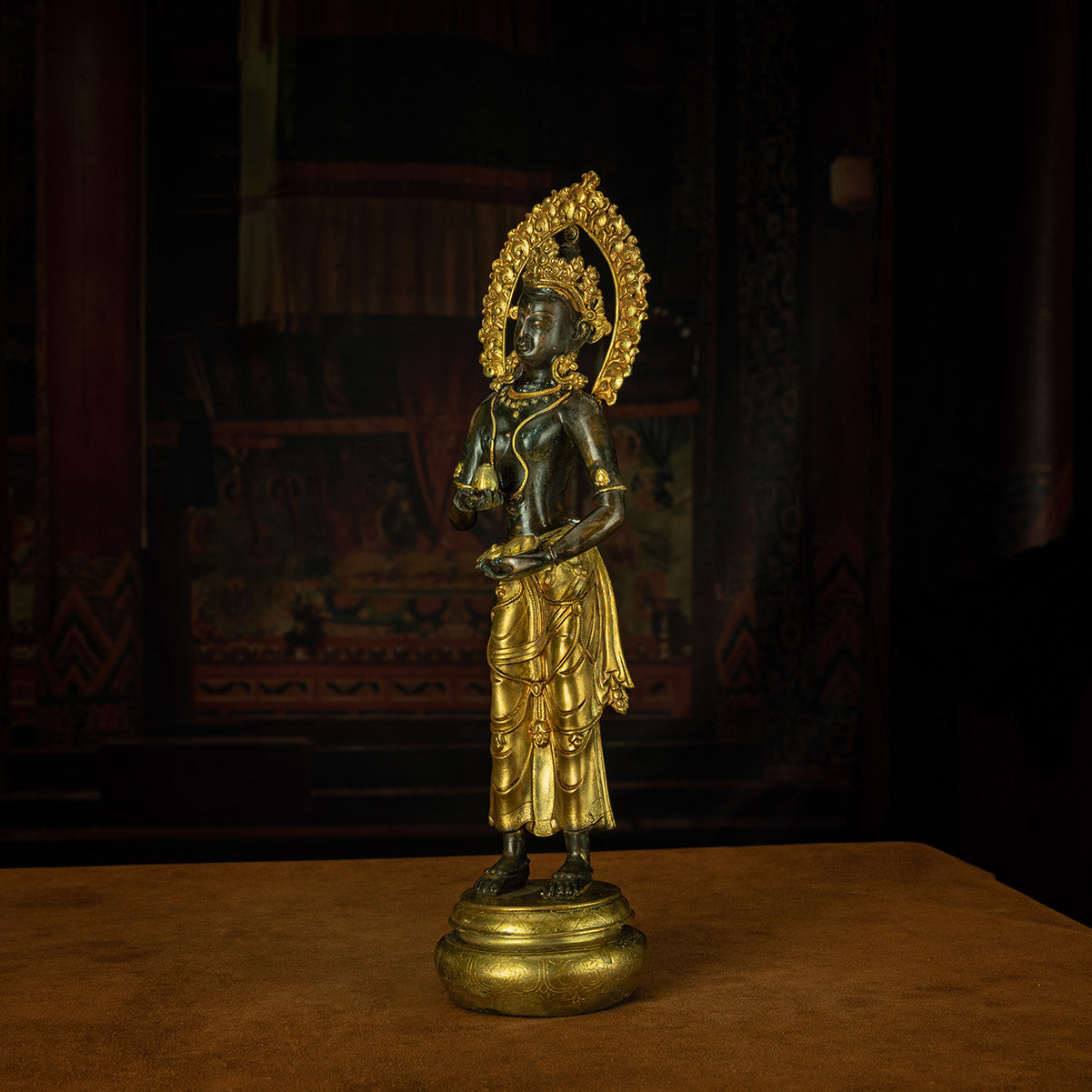 Qing Dynasty Caixu Buddha Mother Tibetan Antique Buddha Statue Gilt Standing Tibet Oriental Treasure