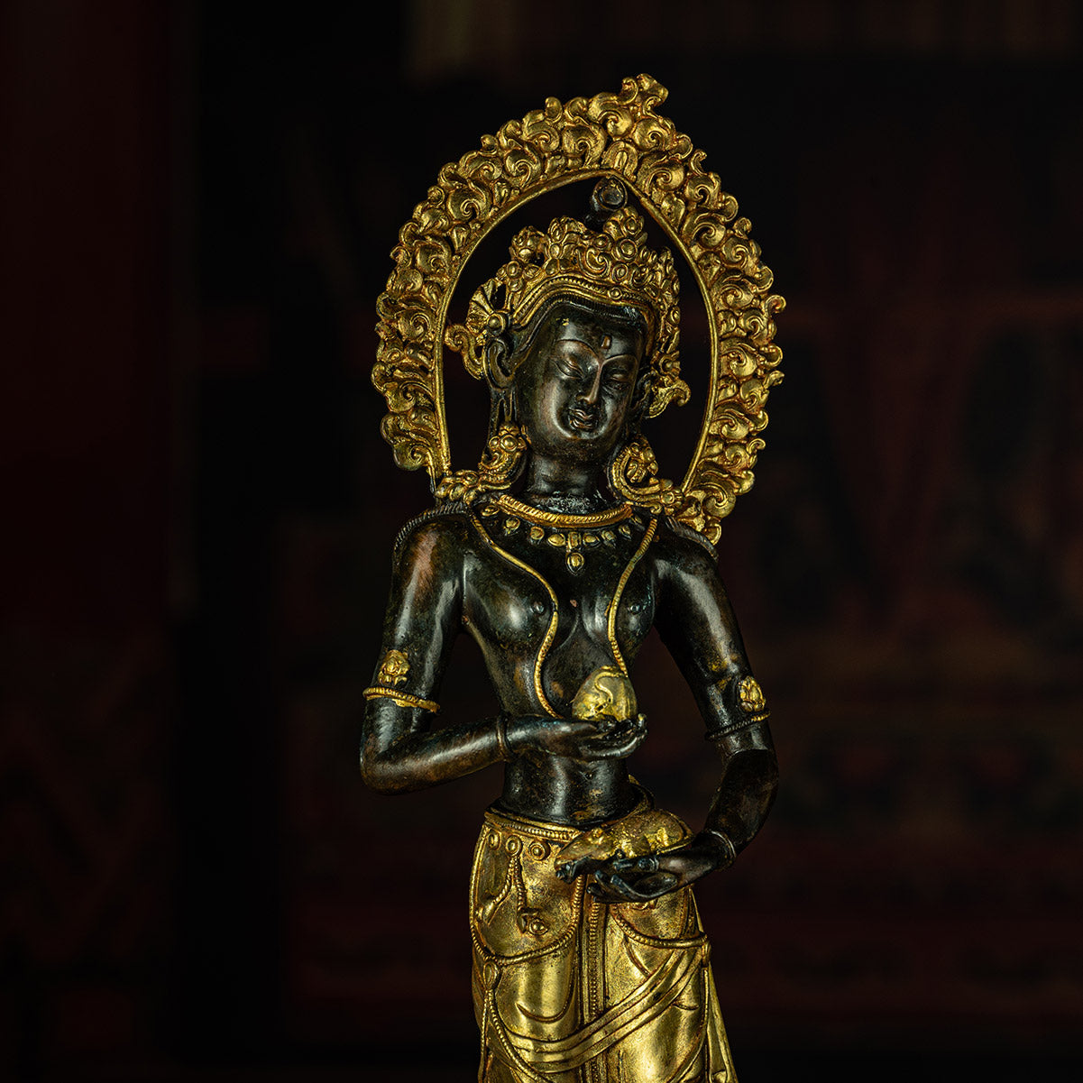 Qing Dynasty Caixu Buddha Mother Tibetan Antique Buddha Statue Gilt Standing Tibet Oriental Treasure