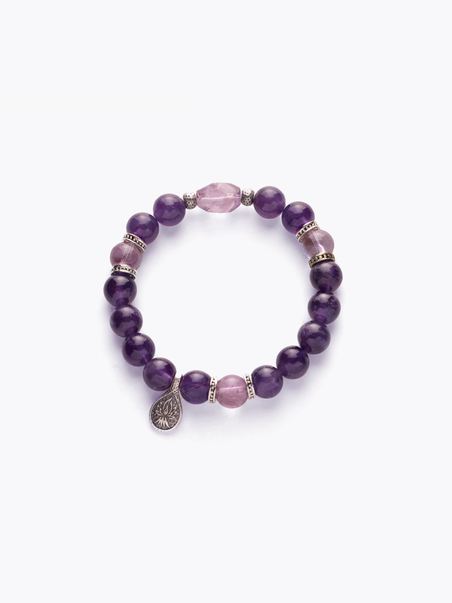Amethyst Peaceful Energy Bracelet with Tibetan Silver Charm