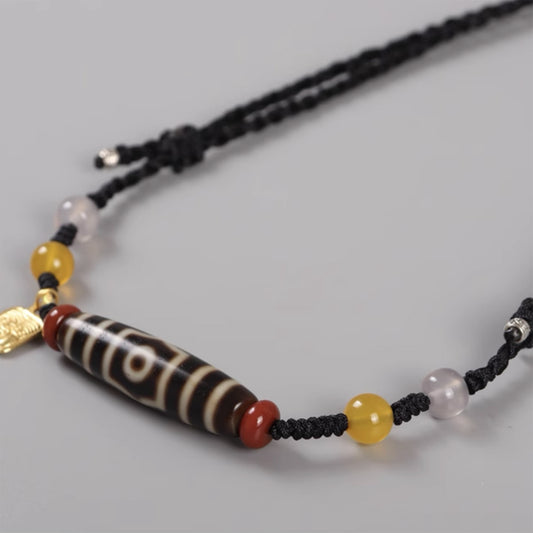 Awakening Three Eyes Dzi Beads Tibetan Necklace Natural agate chalcedony