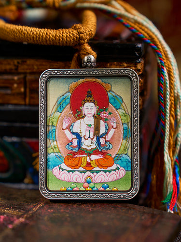 Compassion & Clarity Four-Armed Avalokiteshvara Thangka Pendant