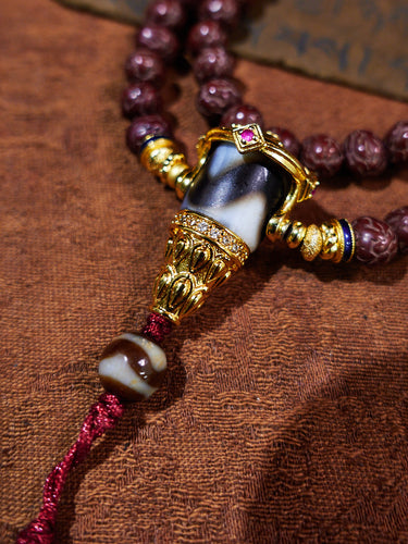 Majestic Vision Tiger’s Eye & Bodhi Seeds 18K Gold Necklace