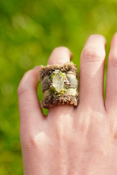 Healing Clear Quartz Nature Embrace Woven Ring