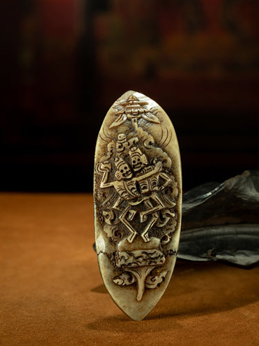 Qing Dynasty Style Tibetan Jadeized Old Material Hand-Carved Shitodalin Dual Protector Amulet Pair