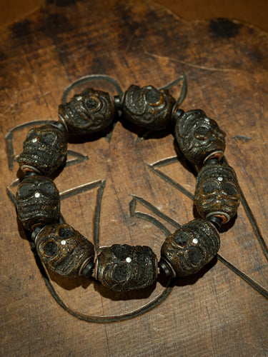 Qing Dynasty Style Tibetan Yoga Master Heritage High-Density Jadeized Old Material Hand-Carved Shitodalin Protector Bracelet