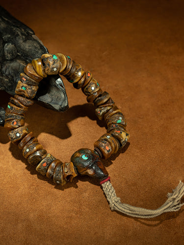 Qing Dynasty Style Tibetan Rare Multi-Gem Inlaid Old Mala Bead Bracelet
