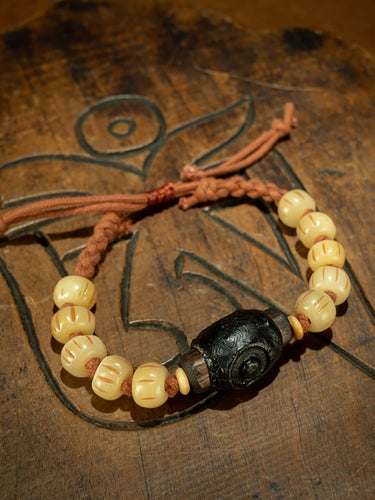 Tibetan Nyingma Two-Eyed Rehula Mani Wheel Jadeized Old Material Bracelet