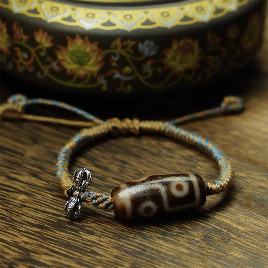 Bring good luck Six Eyes Dzi Beads Tibetan string Natural agate chalcedony Vajra pestle hand-woven rope