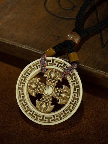 Qing Dynasty Style Tibetan High-Yu Carved Vajra Cross Wraithbone Amulet Pendant