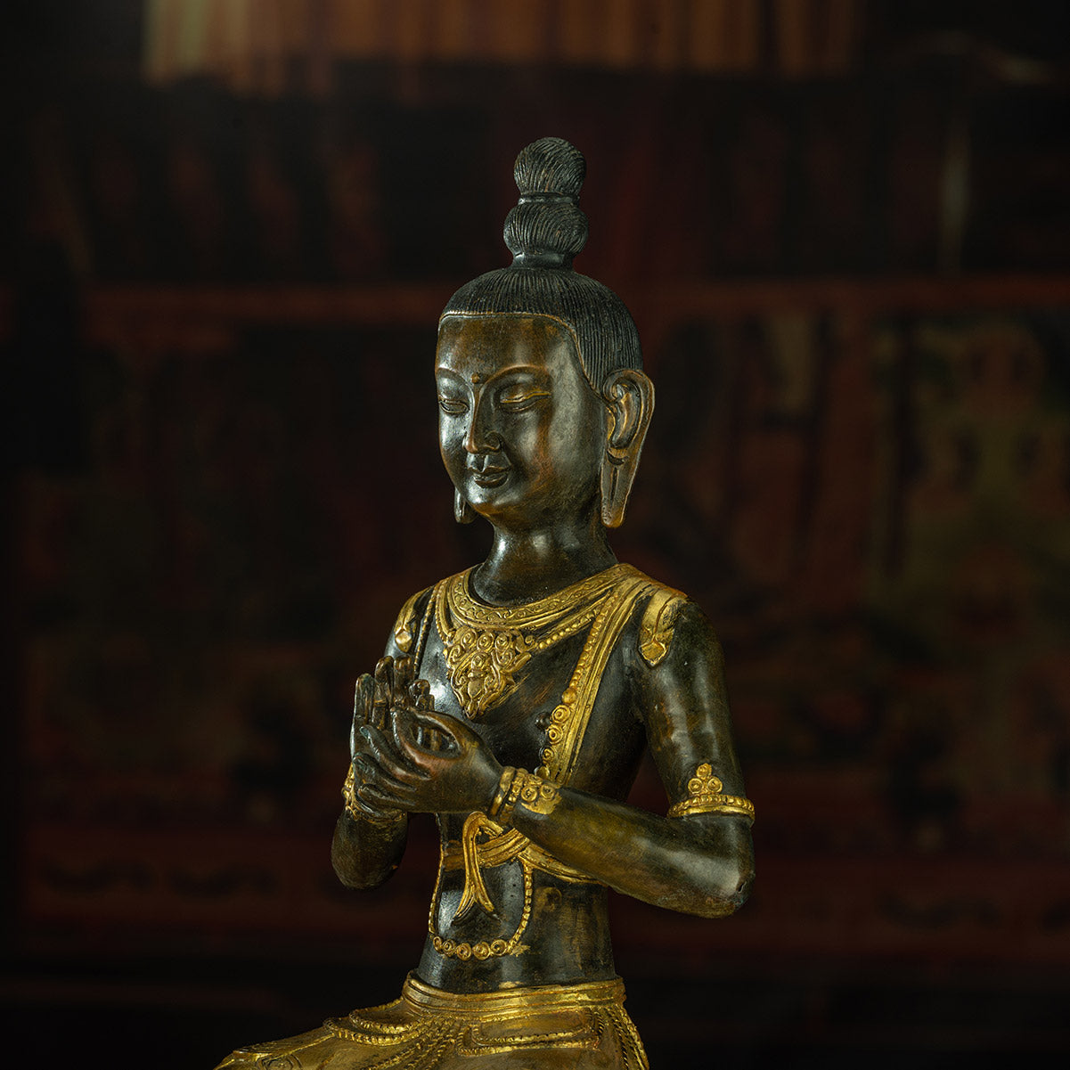 Qing Dynasty Manjusri Bodhisattva Tibetan antique Buddha statue Gilt Han style Tibet Oriental Treasure