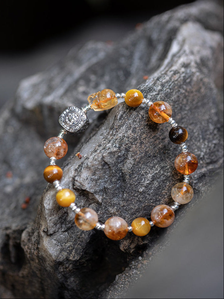 Yellow Jambhala Pixiu Multi-Gem Bracelet | Prosperity, Protection & Abundance Energy