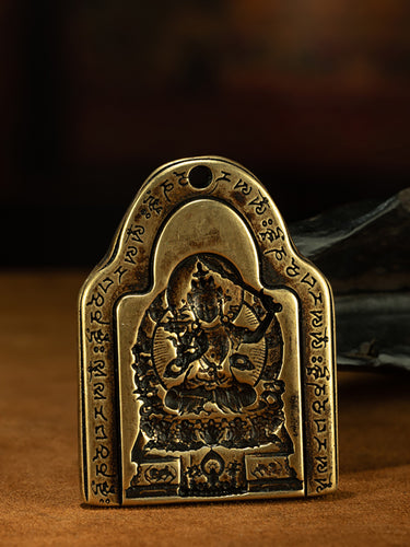 Qing Dynasty Style Tibetan Manjushri Sword-Holding Inscribed Old Stamp Amulet