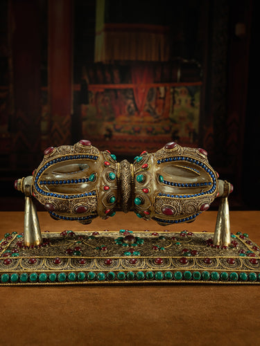 Qing Dynasty Style Crystal Five-Pronged Dorje Tibetan Ritual Offering