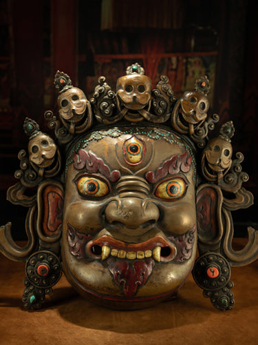 Qing Dynasty Style Mahakala Face Tibetan Large-Scale Hammered Wall Hanging