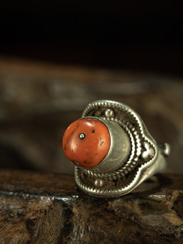 Qing Dynasty Style High-Back Saddle Ring Tibetan Silver Adjustable Ring