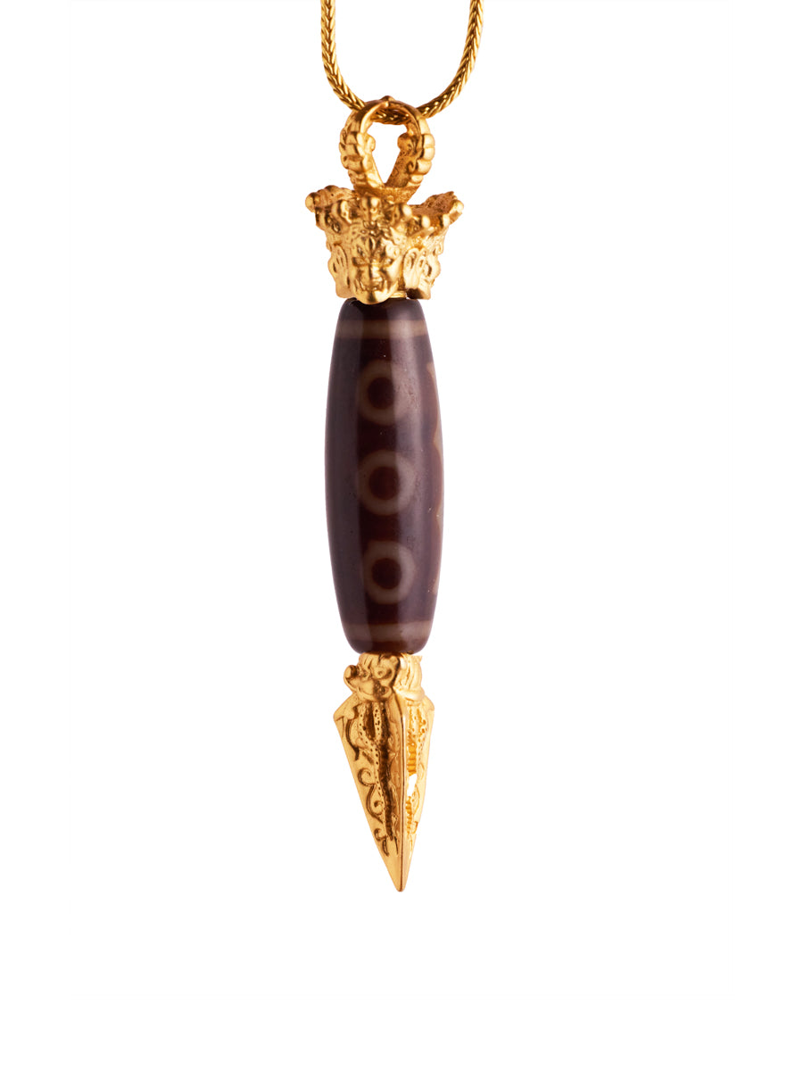 Five-Eye Dzi Bead Pendant– Wealth Energy Pendant with Gold-plated Accents