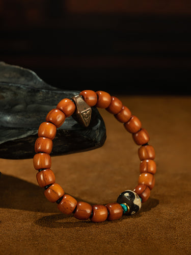 Qing Dynasty Style Tibetan High-Density Handcrafted Yak Bone Barrel Beads Bracelet