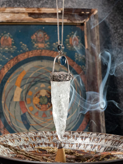 Blessed Spiritual Clarity Clear Quartz Aquamarine Silver Pendant