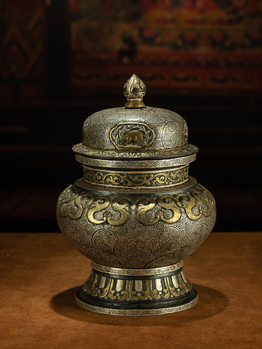 Qing Dynasty Style Tibetan Gilt Silver Inlayed Treasure Vase