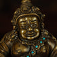 13th Century Tibetan Antique Buddha Statue Yellow God of Wealth Turquoise Inlay  Pala Style