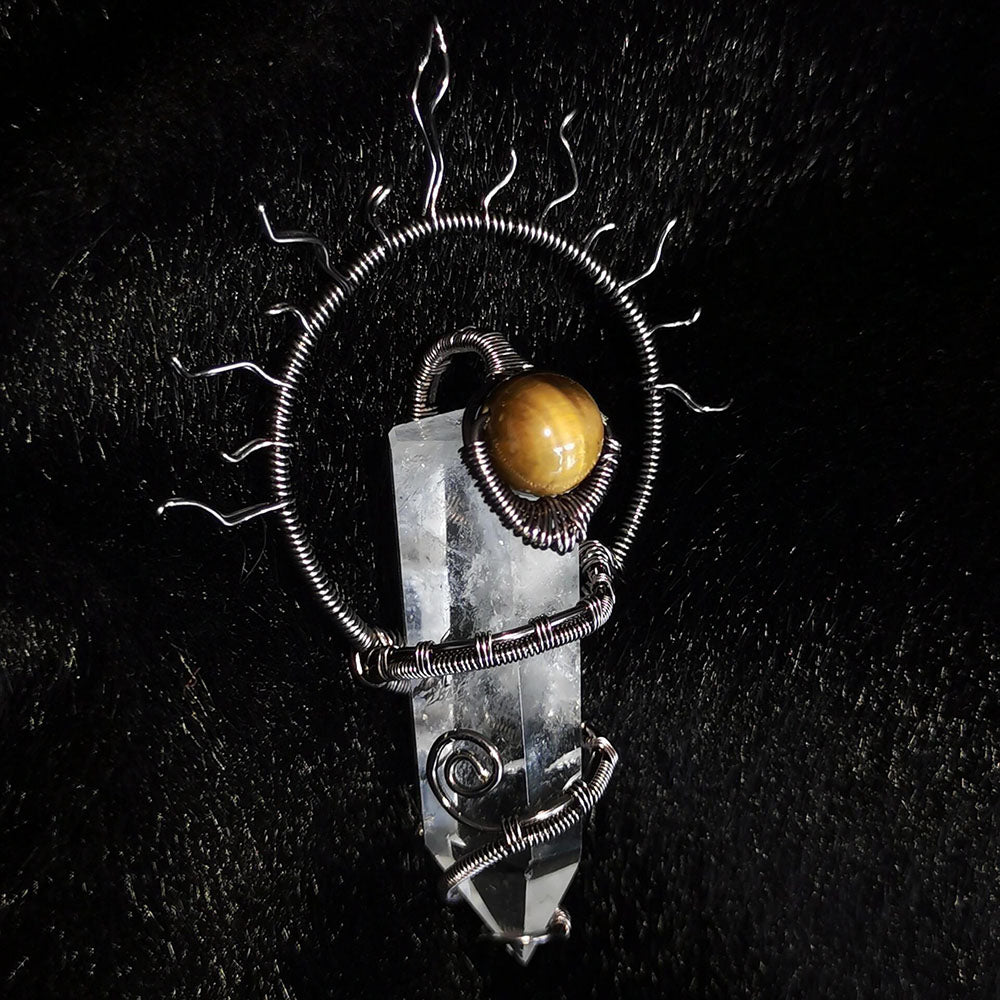 Eclipse Shield Tibetan Quartz Sunburst Protection Pendant