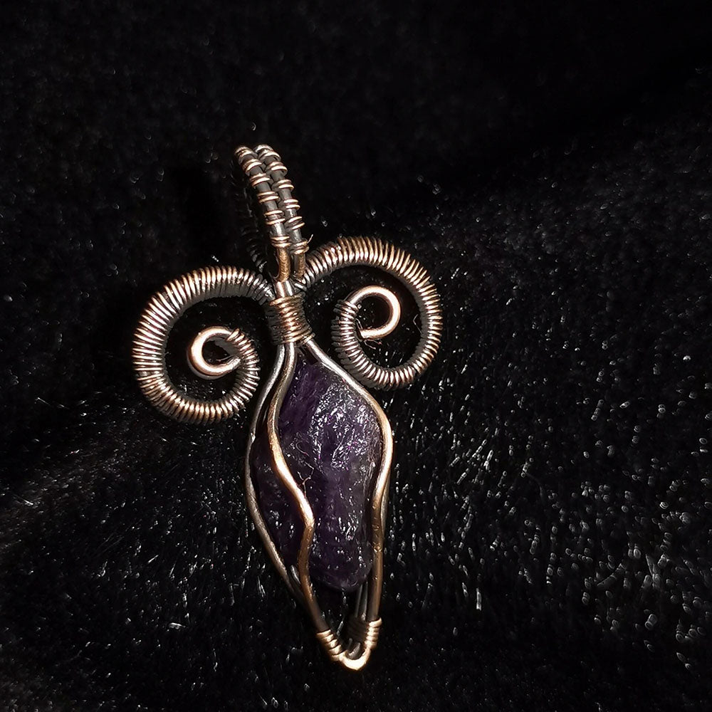 Horned Guardian Labradorite Amethyst Copper Pendant