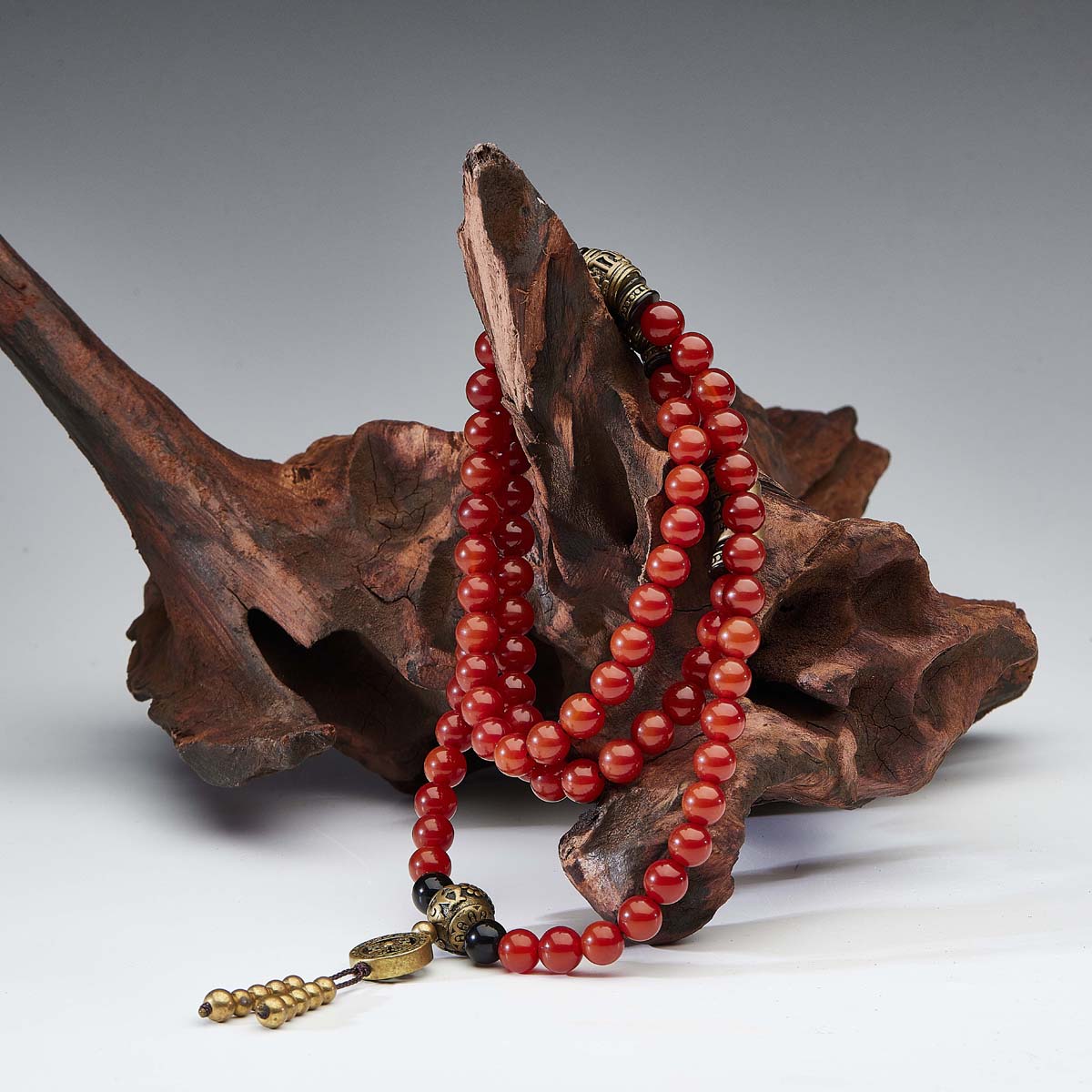 Health Energy Red Carnelian Agate and Obsidian Mala Necklace